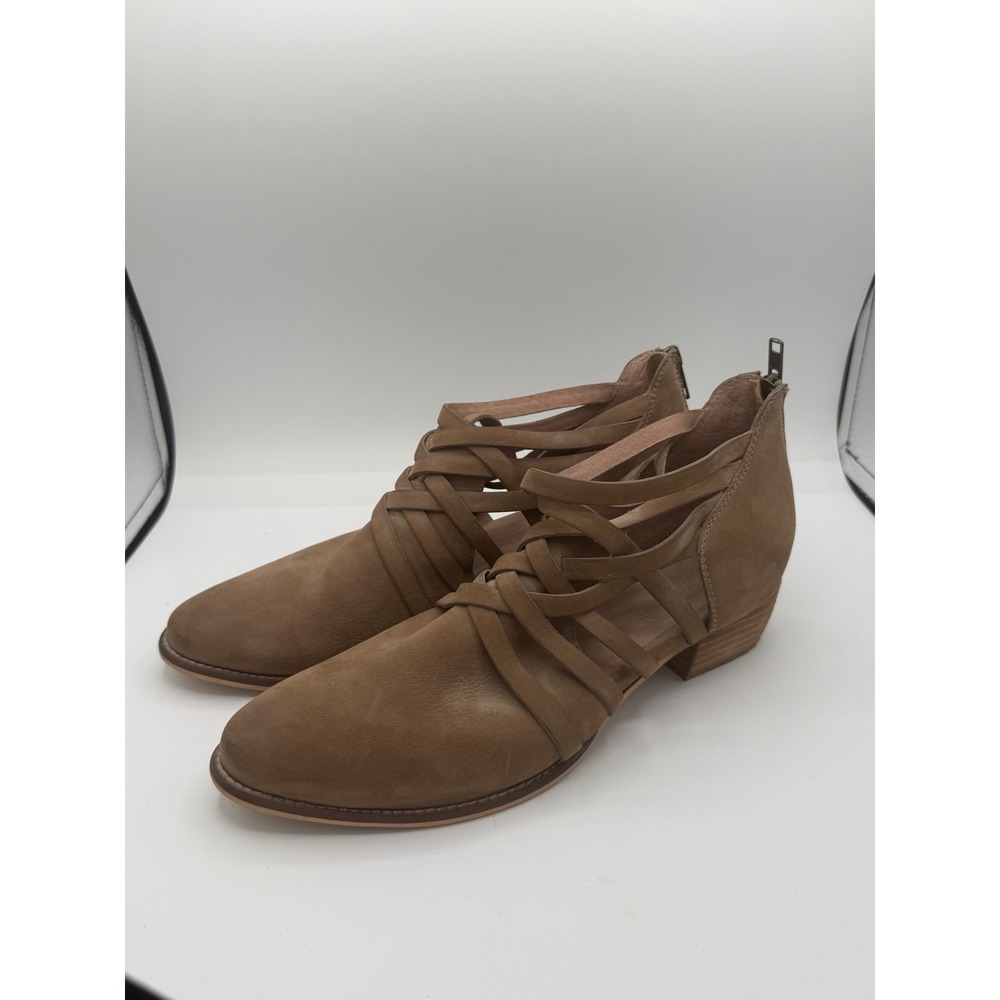 Seychelles Brown Leather Strappy Cage Ankle Booties  Zip Stacked Heel Womens 11